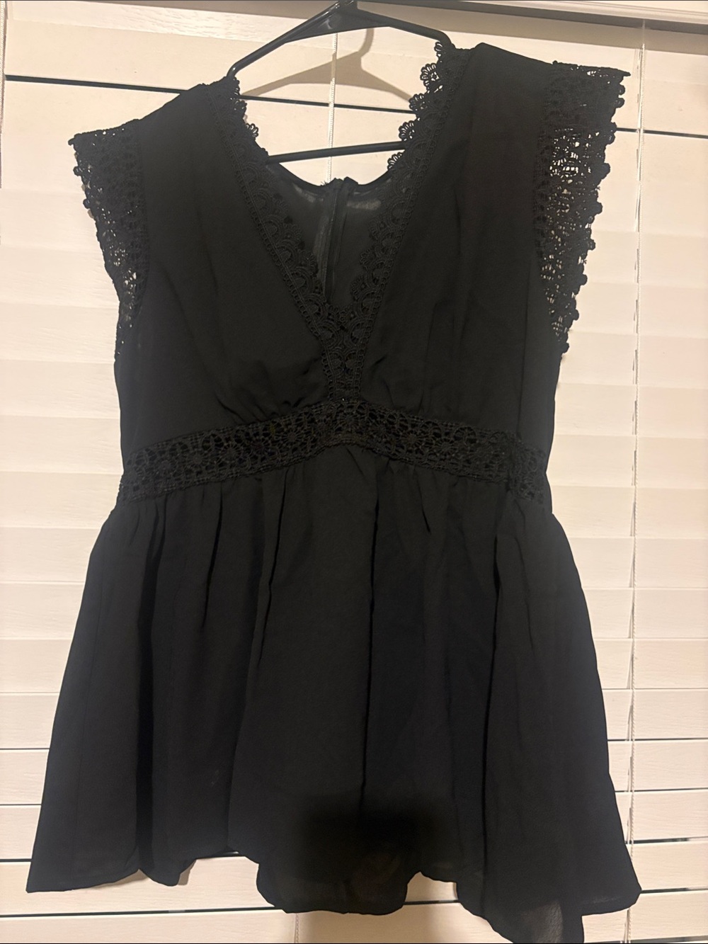 Boutique Lace-Trim Black V-Neck Women's Tunic